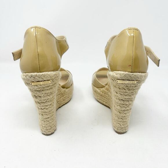 Jimmy Choo Phoenix Nude Patent Leather Espadrille Platform Wedge Sandals 37 (7) - Picture 4 of 8